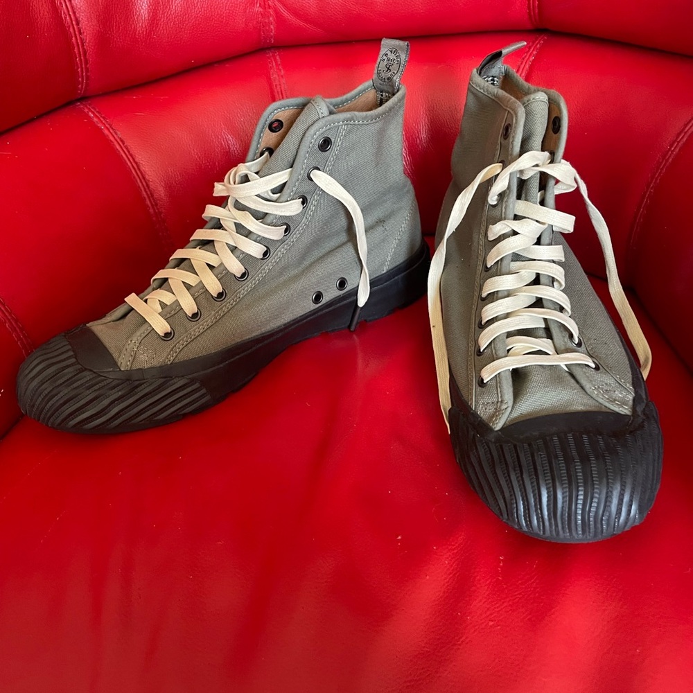 P.F. Flyers Olive Canvas High-Top Sneakers with Cream Laces - Picture 3 of 10